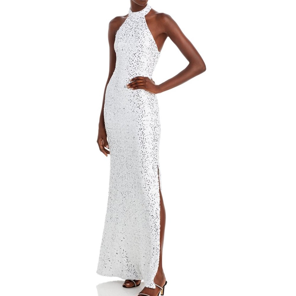 Aqua Women's Sequined Halter Split Hem Evening Dress Gown Medium B4HP NO TAGS
